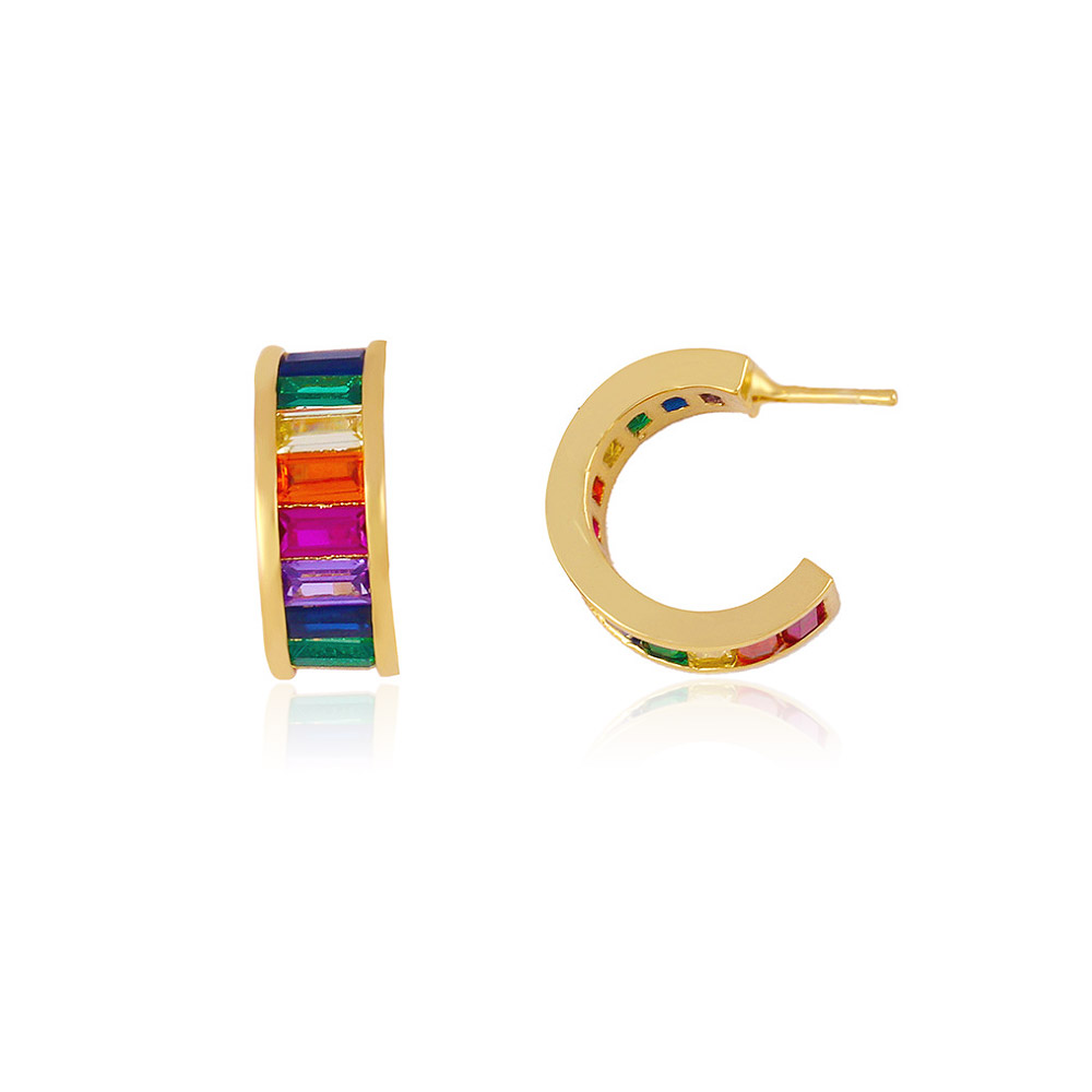 Rainbow CZ Mix Color Hoop Earrings